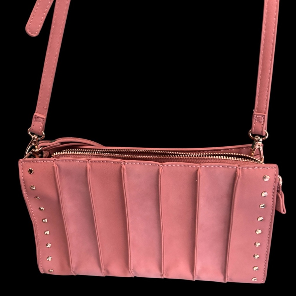 Quilted Pink Studded Crossbody Bag with Adjustable Strap